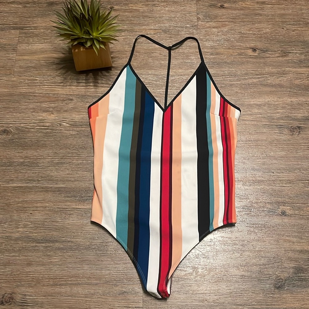 Express striped thong bodysuit